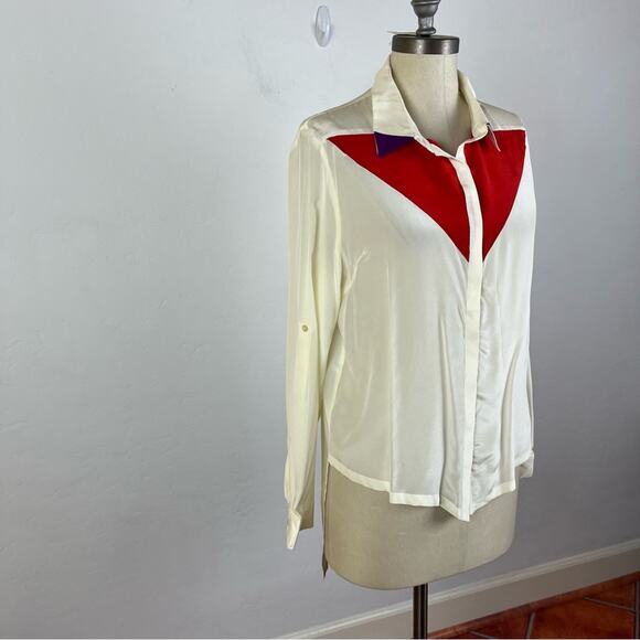 Line & Dot Silk Color Block Button Down - Picture 2 of 8